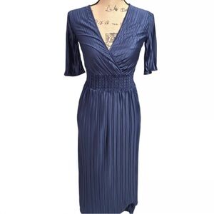 DKNY Elegant Navy Blue Pleated Dress